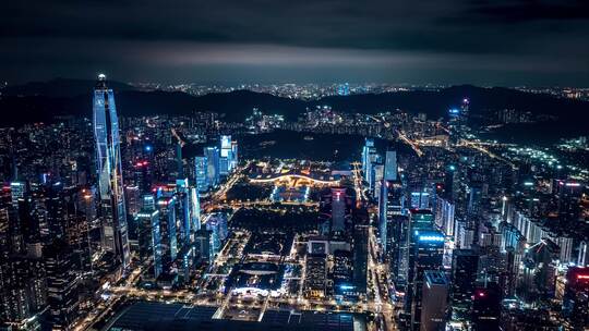 4K城市航拍深圳CBD福田夜景灯光秀