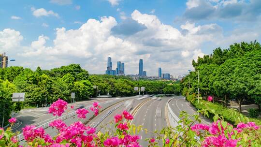 南宁城市绿化高楼大厦道路交通车流延时