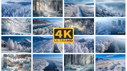 4K冬天雪景森林雾凇2高清在线视频素材下载