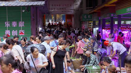 4K升格实拍热闹的菜市场农贸市场