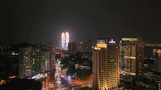 航拍福建厦门市中心城市天际线夜景风光