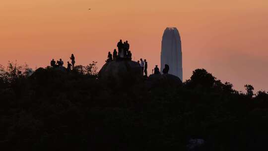 香港宝马山观景平台傍晚夕阳航拍