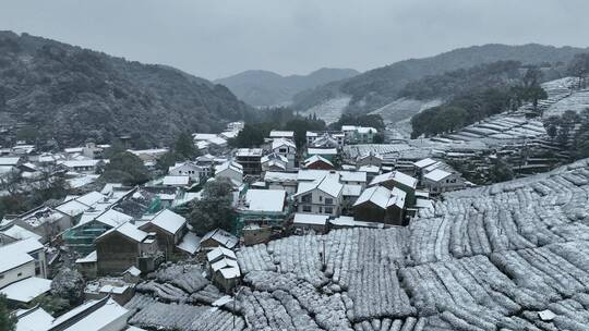 航拍西湖大雪