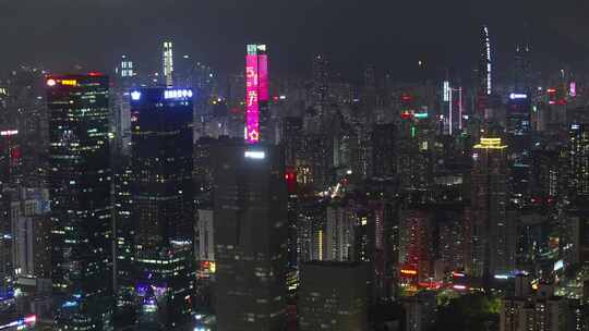 五一假期深圳城市地标夜景灯光宣传语航拍