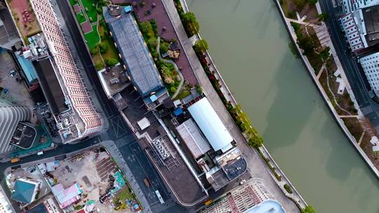俯拍上海浦西苏州河视频素材模板下载