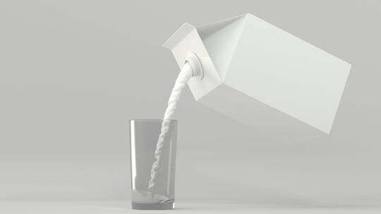 牛奶盒倒出一杯牛奶3D渲染
