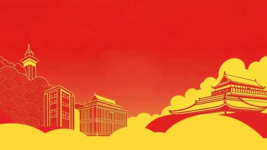 中国风建筑群祥云背景