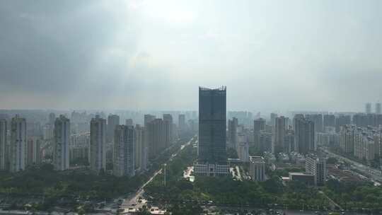南昌出版中心大厦航拍红谷滩区城市建筑风光