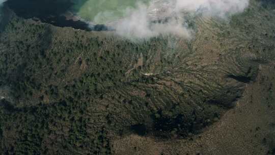 火山，墨西哥，火山口湖，雾