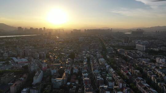 泉州日出日落航拍市区鲤城丰泽区城市建筑