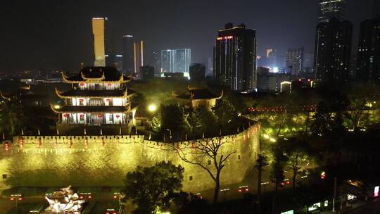 湖南长沙天心阁夜景航拍