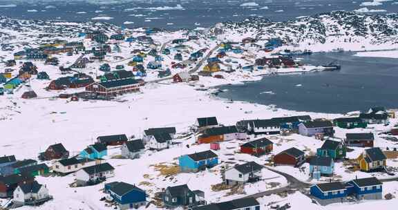 航拍视角 格陵兰小镇 北极探险
