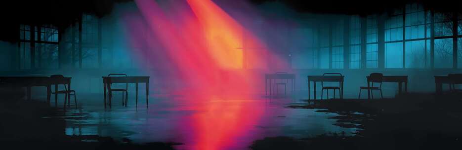 室内彩色光束照射桌椅场景