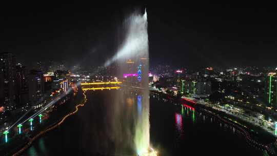 3分钟各角度 亚洲第一高喷泉航拍河源夜景