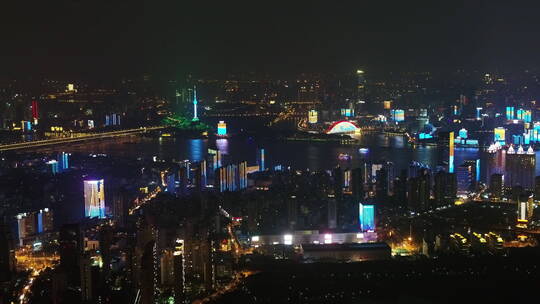 武汉市汉街航拍两江四岸灯光秀电视塔长江