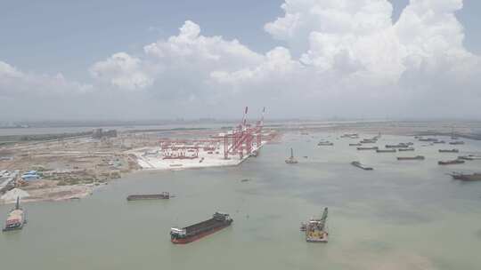 【4K】建设中的广州南沙港航拍港口基建