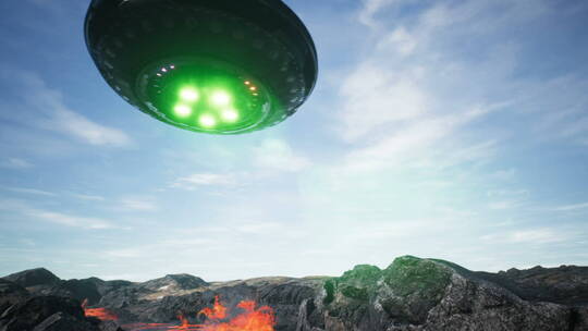科幻星球上飞船UFO降落火山地形视频素材