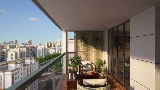 高层住宅阳台景观三维动画镜头