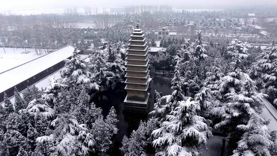 航拍洛阳白马寺雪景