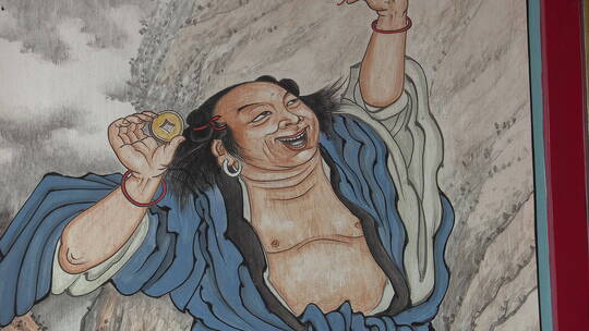 推出镜头北京颐和园长廊上的彩绘特写