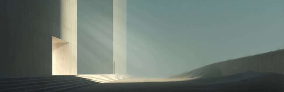 光影下的混凝土建筑场景