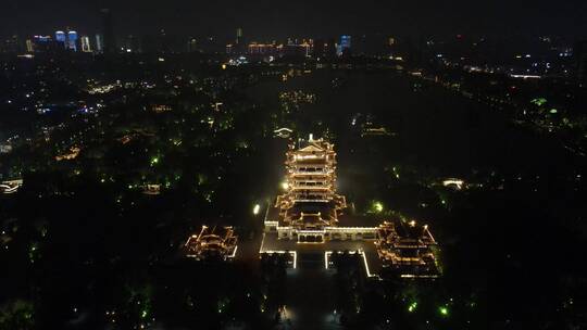 航拍山东济南大明湖5A景区超然楼夜景