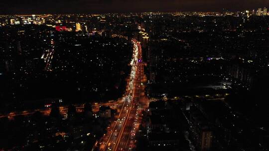 航拍上海城市交通夜景