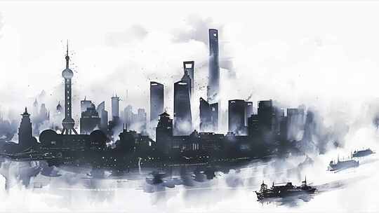 水墨中国之现代化大都市 水墨上海城市风光