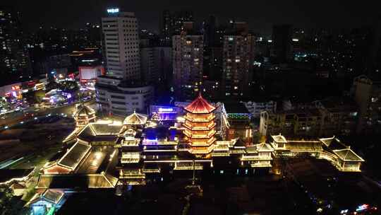 成都安顺廊桥酒吧一条街夜景航拍