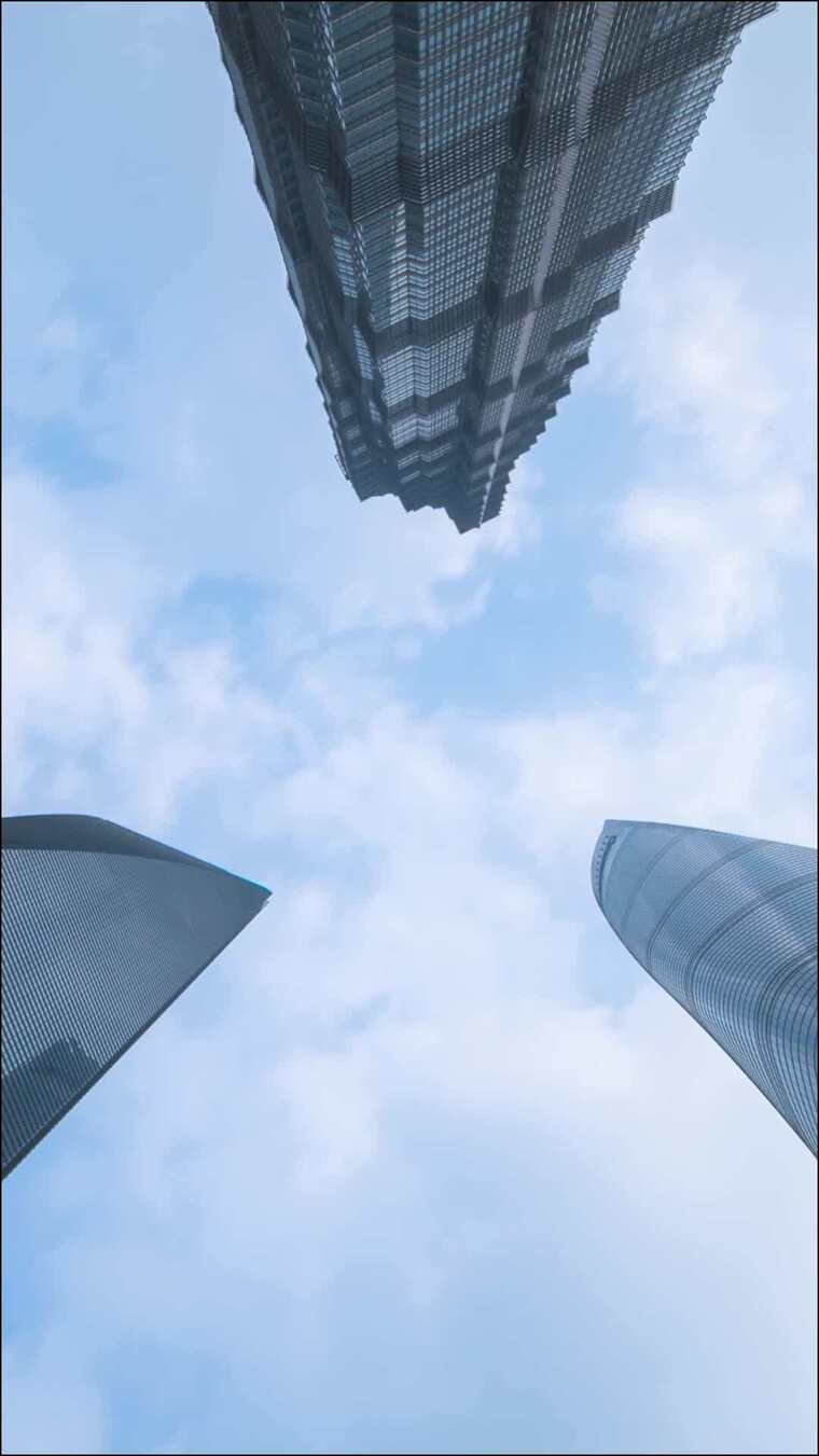 上海_金茂大厦_东方明珠塔_上海中心大厦_仰拍_竖屏