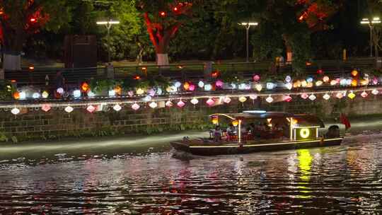 成都东门码头夜游锦江夜景游船河流实时