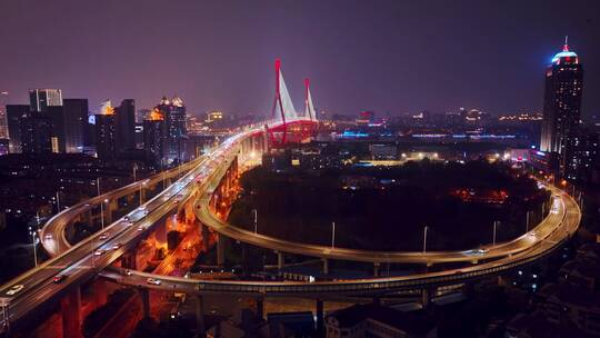 杨浦大桥夜景航拍
