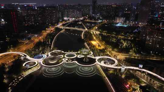 成都城市夜景灯光交通航拍