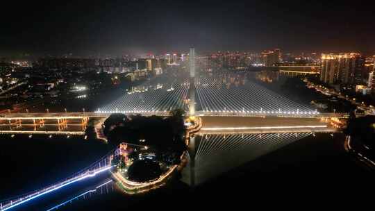 福州台江区三县洲大桥江心公园航拍夜晚夜景