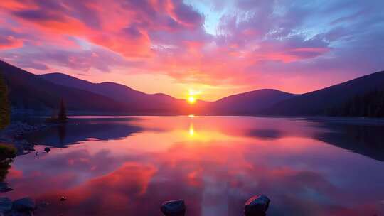 长白山天池夕阳彩霞4K