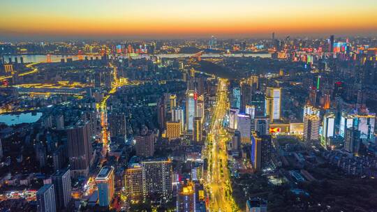 航拍武汉城市夜景全景空镜头