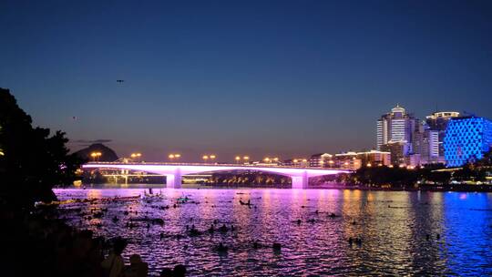 广西柳州夜景柳江音乐喷泉风景