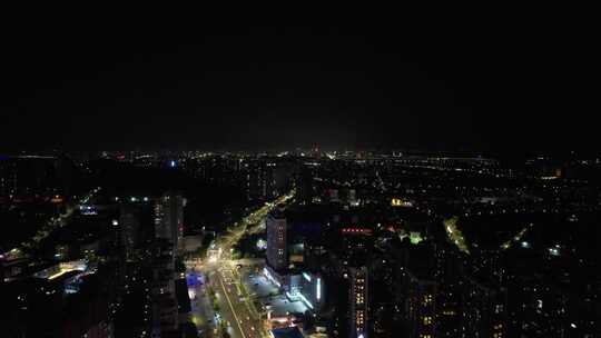 山东烟台城市夜景交通航拍