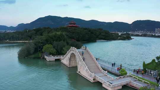 福建泉州西湖公园航拍视频