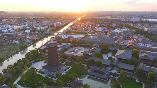 航拍上海宝山  宝山寺