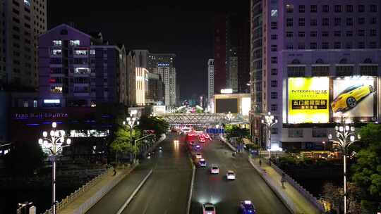 城市夜景交通车辆行驶航拍