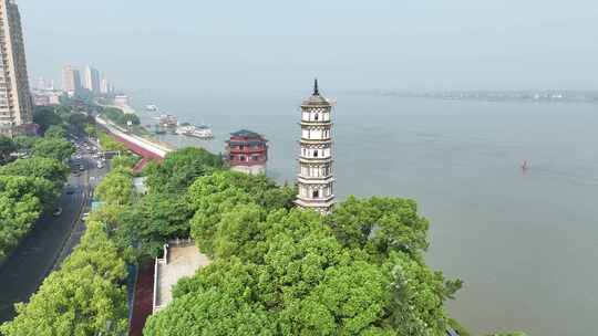 九江市锁江楼航拍九江长江国家文化公园风景