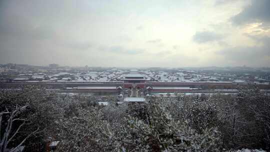 景山公园拍下雪中的故宫博物院