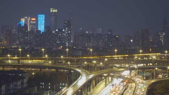 南京城市天际线与双桥门立交延时摄影