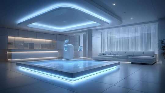 未来科技感休息厅的宁静氛围