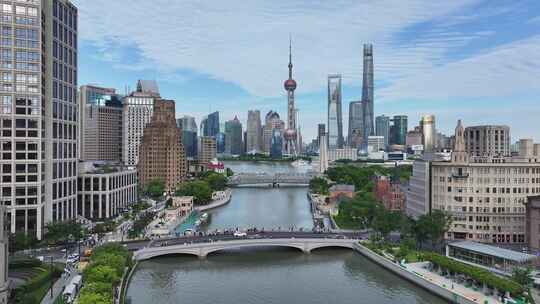 上海苏州河外白渡桥陆家嘴CBD航拍