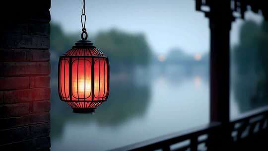 朦胧夜色下的中式灯笼静谧美好