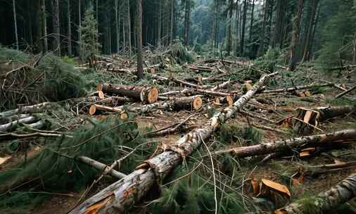 森林砍伐高密度区域伐倒乱砍乱伐