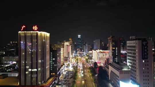 航拍广东东莞鸿福路夜景