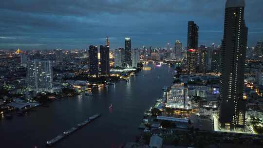 泰国曼谷湄南河亚洲河滨夜市摩天轮航拍风光